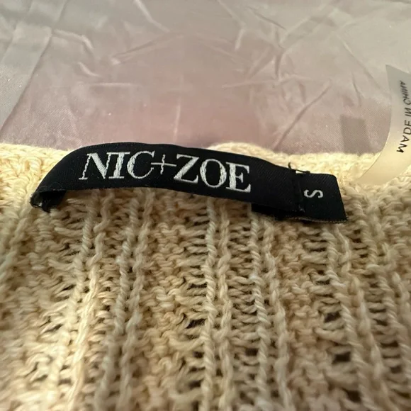 NIC+ZOE Cream V-Neck Open-weave Cable Knot Crochet 3/4 Sleeve Sweater Small - Picture 8 of 9